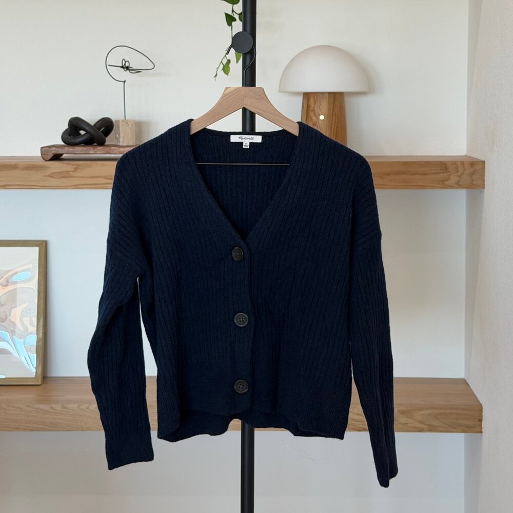 Madewell Cameron Ribbed Cardigan Sweater - Deep Indigo - XS